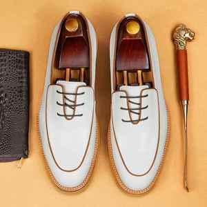 White Classic Oxford Dress <b>Shoes</b> Men Round Toe Genuine Leather Lace-up <b>Height</b> <b>Increasing</b> Wedding Business Casual All Seasons - Product Image 1