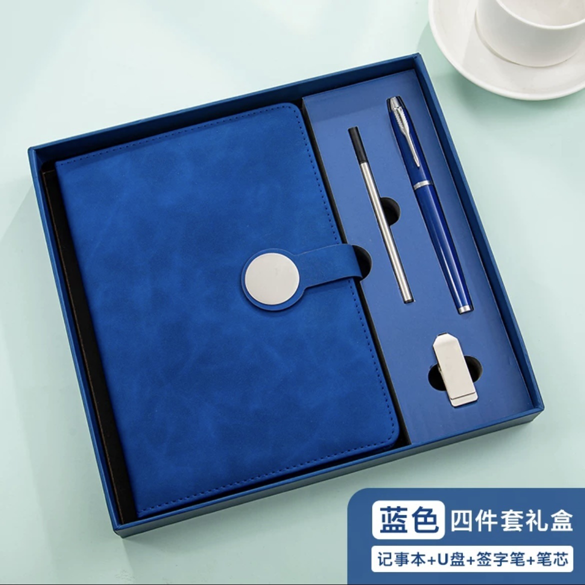 Set de regalo de memoria USB A5 azul.