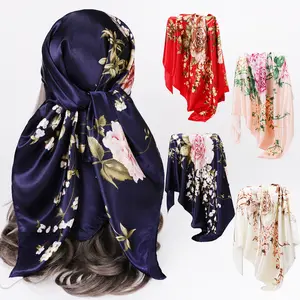 New 90cm scarf women satin printed silk-like satin scarf large square shawl wholesale