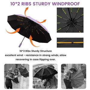 Parapluie pliant promotionnel entièrement automatique, coupe-vent, à baleines renforcées, 3 sections, avec impression de logo, idéal pour les voyages - Product Image 4