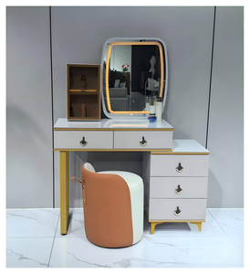 Table de maquillage moderne avec miroir éclairé et tiroirs de rangement pour meubles de chambre - Product Image 1