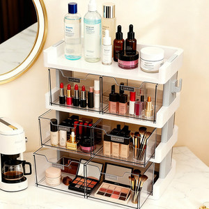 Cosmetic Storage <b>Box</b> Drawer Style Desktop Organizer With Transparent Compartments For <b>Makeup</b> Skincare Products - Product Image 1