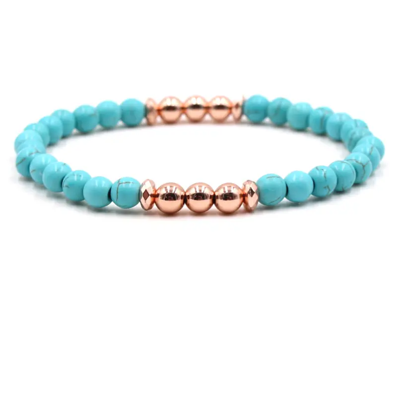Bracelet Custom Fashion 2021 Gemstone 6mm Natural Turquoise Beads Bracelet Jewelry for women