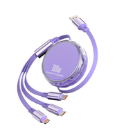 Câble de charge rapide rétractable 3-en-1 en cuivre pur 100W PD 5A, multi-connecteurs pour iPhone et Android universel