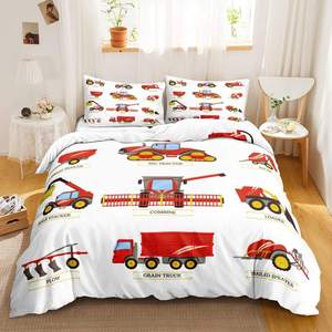 Ensemble <span class=keywords><strong>de</strong></span> literie pour enfants avec <span class=keywords><strong>housse</strong></span> <span class=keywords><strong>de</strong></span> <span class=keywords><strong>couette</strong></span> imprimée personnalisée OEM ODM, 3 pièces, réversible, motif <span class=keywords><strong>camion</strong></span> et tracteur <span class=keywords><strong>de</strong></span> dessin animé, imprimé répétitif - Product Image 3