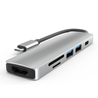 Moyeux 6-en-1 Type C vers HDMI USB 3.0, adaptateur pour lecteur de carte SD/TF, fonction PD
