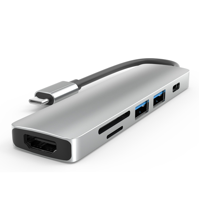 6 in 1 Type C Hubs to HDMI with USB 3.0, PD Function SD/TF Card Reader Adapter
