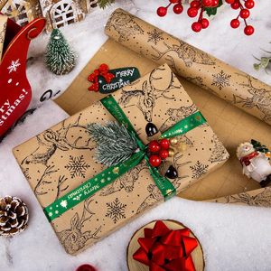 Kraft Christmas <b>Wrapping</b> <b>Paper</b> Roll 17 Inch X 33 Feet Vintage Deer Snowflakes Print Brown Packaging <b>Paper</b> - Product Image 5