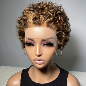 Perruque Courte Bouclée Pixie Cut avec Dentelle Frontale 13x4, Perruques Courtes Bob en <span class=keywords><strong>Cheveux</strong></span> Humains P427 avec Dentelle HD pour <span class=keywords><strong>Femme</strong></span>, 100% <span class=keywords><strong>Cheveux</strong></span> Humains - Product Image 1