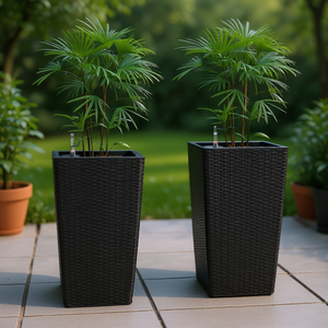 Fioriera Intelligente Quadrata Nera da 22 Pollici in Finto Rattan con Sistema di Irrigazione Automatico per Interni ed Esterni, Vaso per Fiori di Design per Uso Domestico - Product Image 2
