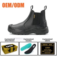 Sepatu Safety Kulit Hitam OEM Kokoh Anti-Hantaman Anti-Tusuk Tahan Minyak & Anti-Selip Tanpa Tali untuk Pria Pekerjaan Industri