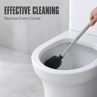 Brosse de toilette avec support mural en acier inoxydable, design rabattable anti-éclaboussures, tête en silicone, ensemble de nettoyage pour salle de bain