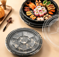 Plateau à sushi rond personnalisé de haute qualité, conteneur alimentaire en plastique avec couvercle, emballage jetable à fond profond pour emporter