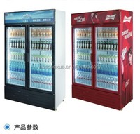 Réfrigérateur-congélateur commercial vertical 600L à porte vitrée, refroidissement par air, pour boissons, idéal pour les magasins de proximité