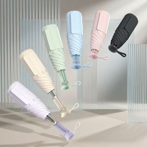 Parapluie de poche télescopique 6 plis avec revêtement anti-UV noir, logo personnalisé OEM, mini capsule, pour femmes et filles, cadeau d'entreprise - Product Image 1