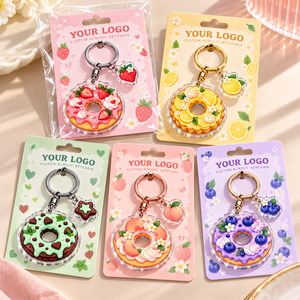 Porte-clés en acrylique personnalisés mignons en forme de donut aux fruits avec mini-breloques, imprimés UV double face, accessoires pour sacs à dessert, OEM ODM - Product Image 2