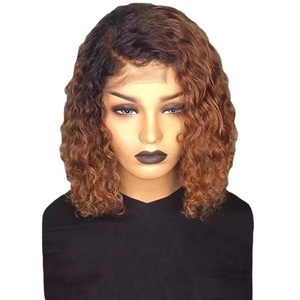Perruque Lace Front Européenne et Américaine Tendance et Élégante pour <span class=keywords><strong>Femme</strong></span>, <span class=keywords><strong>Cheveux</strong></span> Courts Mi-longs Marron, Petites Boucles Africaines Teintées Dégradées - Product Image 4