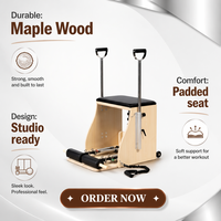 Chaise Wunda de Pilates professionnelle en bois d'érable avec poignées, pour studio commercial, chaise de stabilité, cordes de résistance à pédale fendue