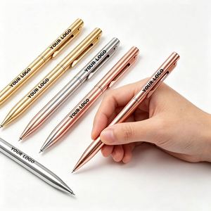 Nouvelle promotion : stylos à bille métalliques fins avec logo personnalisé, stylo à bille métallique fin à mécanisme rotatif avec clip doré ou argenté - Product Image 1