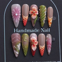 Vente en gros d'usine, ongles en acrylique faits à la main sur mesure, peints à la main, design floral 3D, ongles artificiels