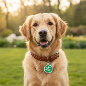 Plaque d'identification pour chien en métal ronde verte avec empreinte de patte - Product Image 3