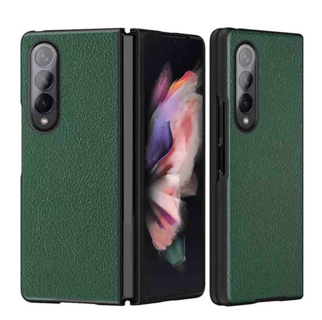New Ultra Slim Full Protective Back Cover Cross Pattern PU Leather Litchi Pattern Mobile Phone Case for Samsung Z Fold 3