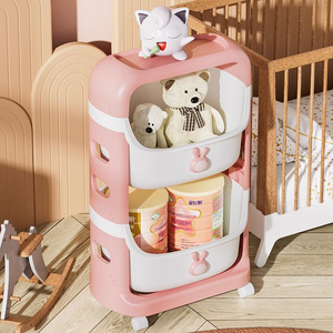 4 층 가정용 플라스틱 간식 유틸리티 카트 만화 토끼 다층 친환경 PP 아기 모바일 스토리지 랙 - Product Image 4