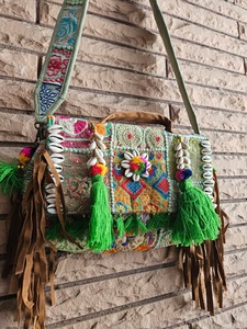 Beautiful Green-Colour Hand Patchwork Ethnic Banjara Cotton Clutch Bag with Button Closure-Lightweight Foldable for Women - Product Image 3