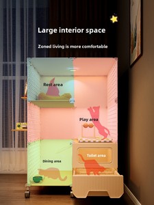 Cage pour <span class=keywords><strong>chat</strong></span> et chien en plastique, pour l'intérieur, avec bac à litière intégré, compacte, gain de place, villa pour <span class=keywords><strong>chat</strong></span>, maison pour animaux de compagnie avec organisateur mural en panneau perforé - Product Image 3