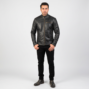 New 2026 Custom Design Vintage Style Genuine <b>Leather</b> <b>Jacket</b> <b>Winter</b> Season Gents Quick Dry Digital Printing Black <b>Jacket</b> for Men - Product Image 1