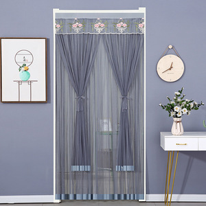 Sheer bedroom curtain, self-adhesive double-layer short indoor door curtain, Velcro, no <b>drilling</b> required, lace, new style for - Product Image 2