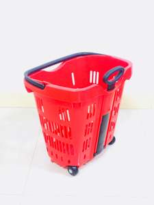 MOQ 20 PCS 40L Supermarket Telescopic Rolling <strong>Basket</strong> With 2 <strong>Wheels</strong>, Shopping <strong>Roller</strong> <strong>Basket</strong> With Aluminum Handle - Product Image 3