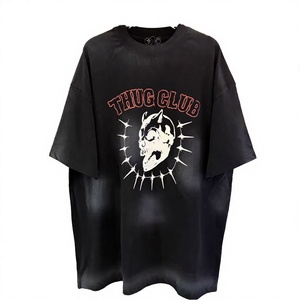 Camiseta de Manga Corta para Hombre, Estilo Gótico, 100% Algodón, Retro, Urbana, Desgastada, Corte Regular, Alta Calidad OEM - Product Image 3