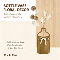 Vas Dekorasi Dinding Campuran Kayu dan Logam, Hiasan Dinding Daun Besi, Patung Dinding Botani Rustic, Aksen Dinding Rumah Gaya Farmhouse, Seni Dinding