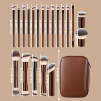 OEM ODM 20 pièces Ensemble de pinceaux de maquillage pour le visage en métal brun doré, étui de voyage, logo personnalisé, marque privée, pinceaux synthétiques, fond de teint
