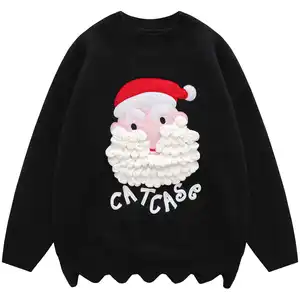 New Arrival Ugly Long Sleeve Tops Slim Knitted Men Jumpers Custom Acrylic Couple Print Santa Sweater