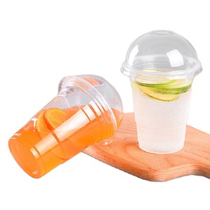 Custom logo 14oz 16oz plastic PET transparent juice cup with lids