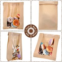 Tas roti Caterpillar Perancis, kantung kertas roti Baguette tahan minyak dengan jendela bening dasi panjang ramah lingkungan