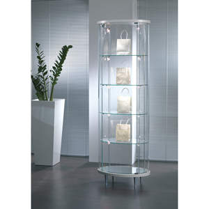 Vitrina Ovalada de Vidrio Templado 64x44x190cm Blanco Brillante con Puerta con Cierre y Bisagras, Iluminación LED y Estantes Ajustables - Product Image 1