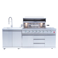 Barbecue à gaz à 6 brûleurs de qualité supérieure et luxueux Cuisine d'extérieur en acier inoxydable avec armoire d'angle et réfrigérateur pour la cuisine de fête
