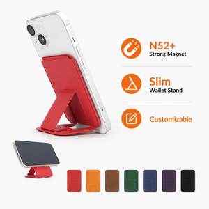 Porte-cartes d'identité pliable en cuir fin avec logo personnalisé, 3 emplacements, support magnétique pour téléphone en PU compatible <span class=keywords><strong>MagSafe</strong></span> pour <span class=keywords><strong>iPhone</strong></span> 15/16/17 - Product Image 1