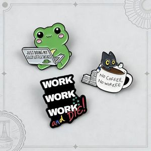 Lot de 3 épingles en émail sur le thème des mèmes de travail amusants, broches de revers humoristiques pour le bureau, badges mignons grenouille et chat pour sacs à dos, chapeaux, vestes - Product Image 2