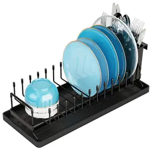 Compact Dish Drainer Rack with Silicone Dish Drying Mat for Kitchen Cabinet Space Saving Plate Rack Cutlery Holder