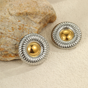Stainless steel <b>earrings</b> with <b>gold</b> and silver color combination and geometric design - a unique and niche accessory. - Product Image 3
