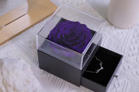 Boîte carrée transparente personnalisée, faite à la main, pour rose éternelle, avec couvercle coulissant, pour bague et collier, rose rouge, Fête des Mères