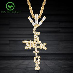 Collier tendance en laiton et zircon avec lettres hip-hop <span class=keywords><strong>Travis</strong></span> Scott <span class=keywords><strong>Cactus</strong></span> Jack pour tous les jours et les soirées - Product Image 1