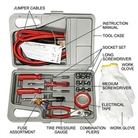 Kit d'outils d'urgence pour voiture avec câbles de démarrage robustes, tournevis, clé à douille, pince, gants de sécurité pour la réparation des panneaux de véhicule