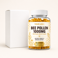 Gummies de pollen d'abeille en vrac 1000mg, saveur gelée royale, propolis et miel, flacon de 60 pièces