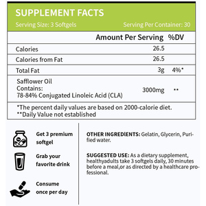 OEM/ODM Organic natural ingredient support metabolism fat burn <b>weight</b> management muscle health Safflower Oil CLA Softgel - Product Image 2