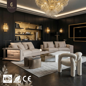 Sofá Seccional Curvo de Tela Estilo Italiano Personalizado con Detalles de Acabado Metálico de Lujo, Sofá Modular Grande de Alta Calidad SOF915 Modu - Product Image 1